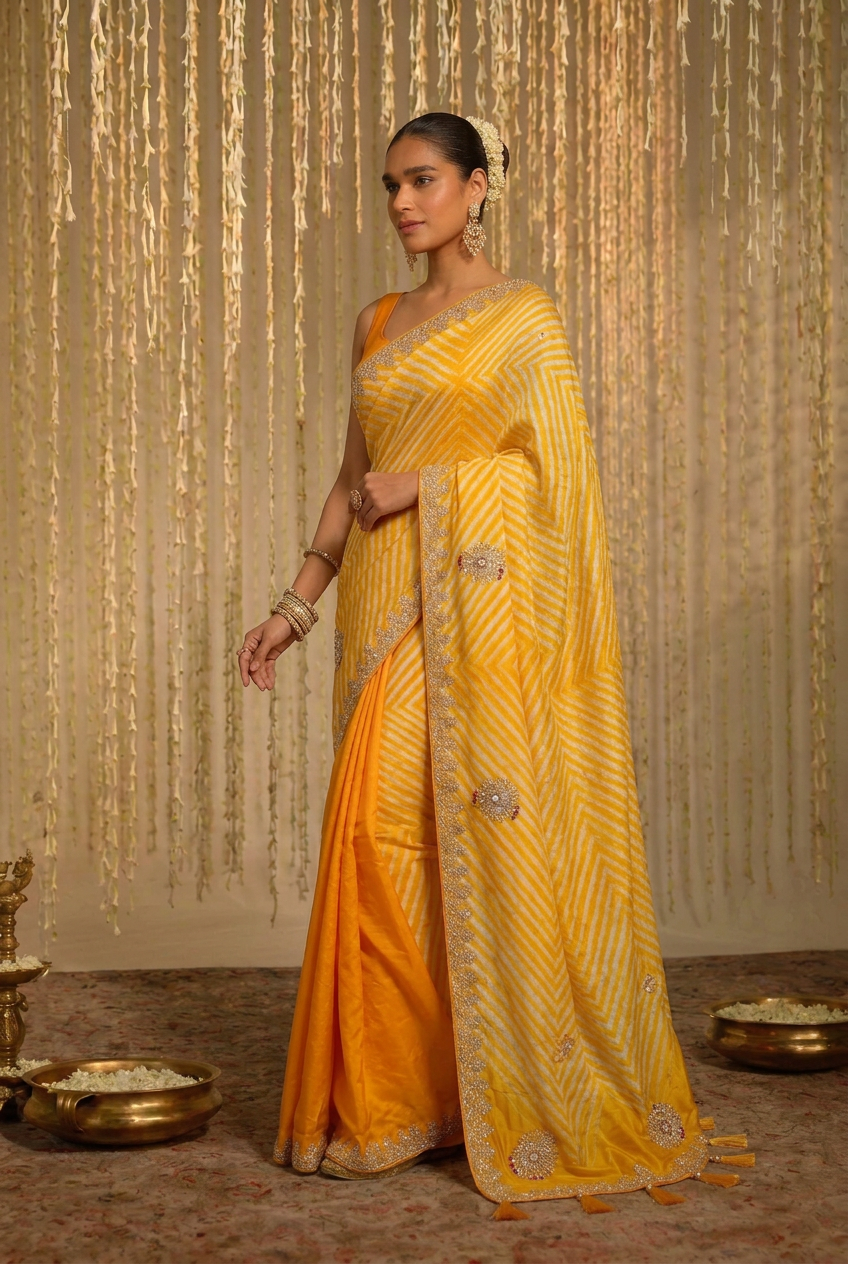 Leheriya Tussar silk Saree with Gota Patti work