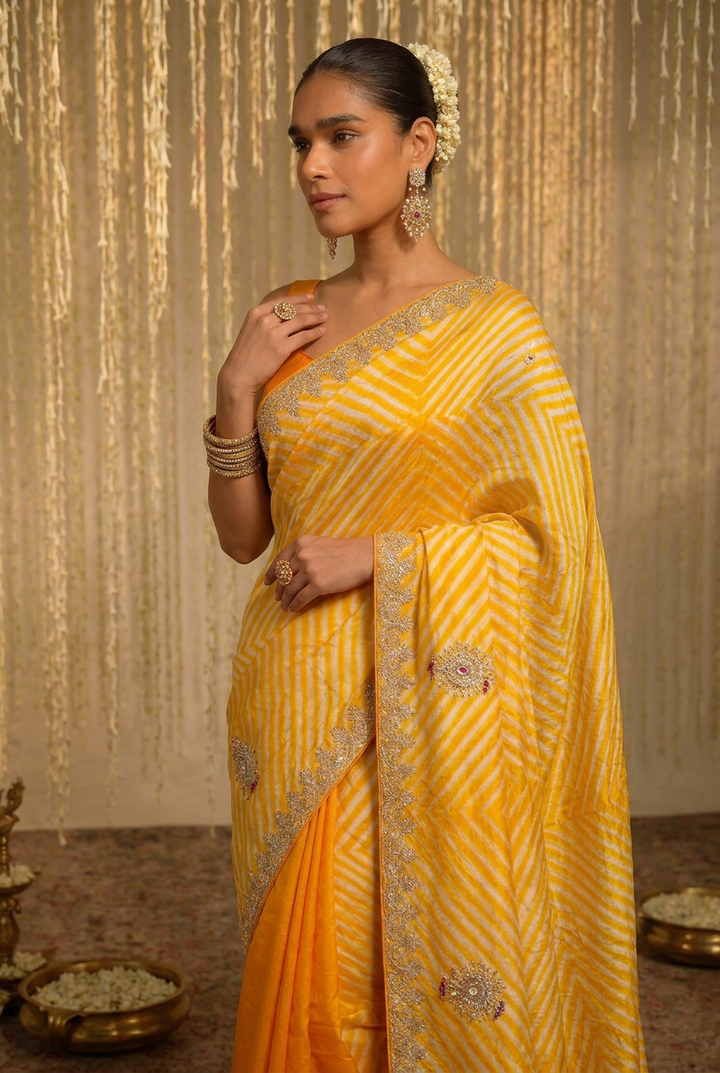 Leheriya Tussar silk Saree with Gota Patti work