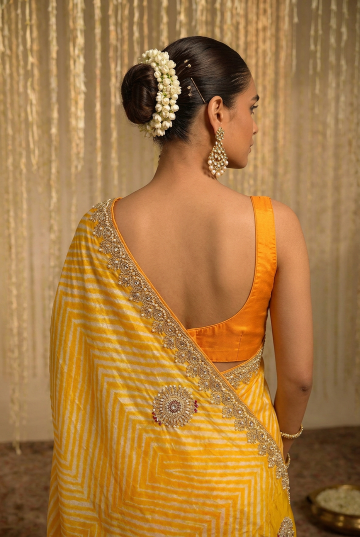 Leheriya Tussar silk Saree with Gota Patti work