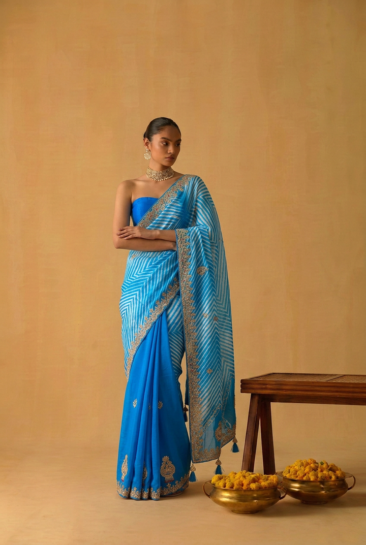 Leheriya Tussar silk Saree with Gota Patti work