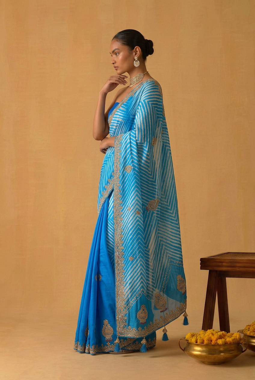 Leheriya Tussar silk Saree with Gota Patti work