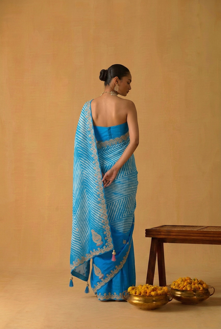 Leheriya Tussar silk Saree with Gota Patti work