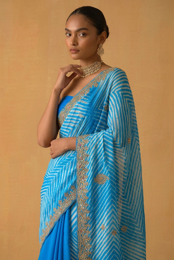 Leheriya Tussar silk Saree with Gota Patti work