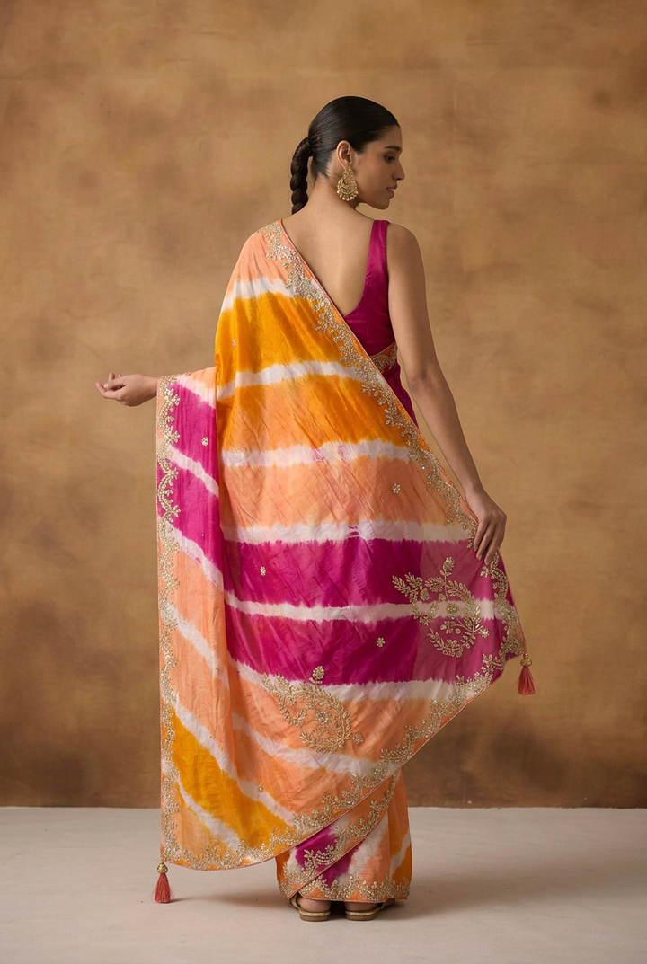 Leheriya Tussar silk Saree with Gota Patti work