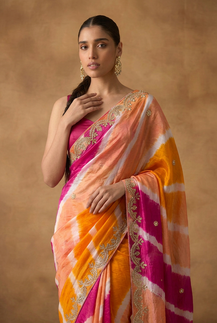 Leheriya Tussar silk Saree with Gota Patti work