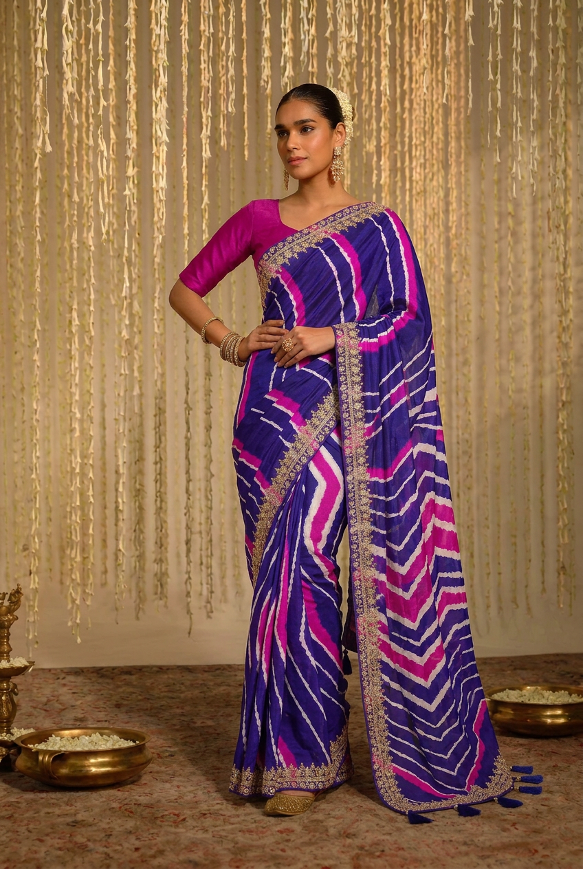 Leheriya Tussar silk Saree with Gota Patti work