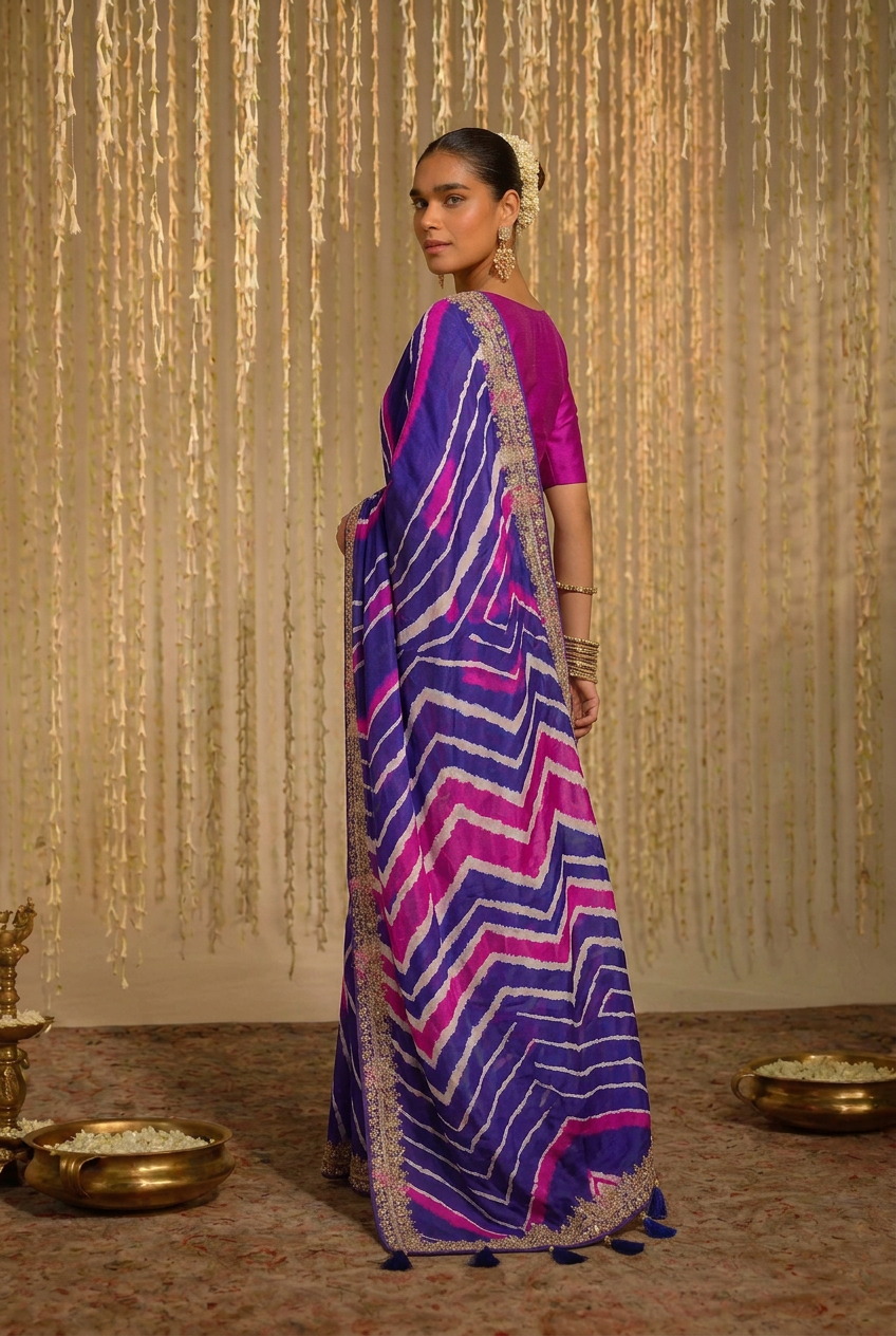 Leheriya Tussar silk Saree with Gota Patti work