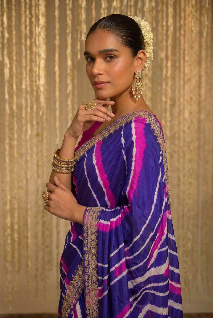 Leheriya Tussar silk Saree with Gota Patti work