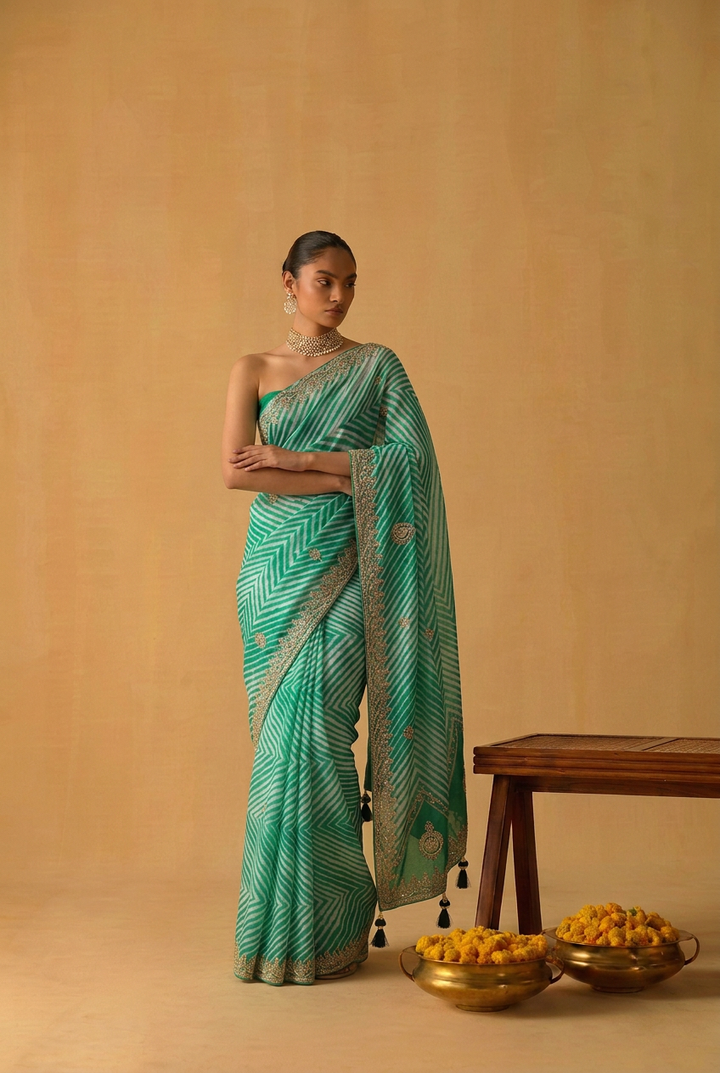 Leheriya Tussar silk Saree with Gota Patti work