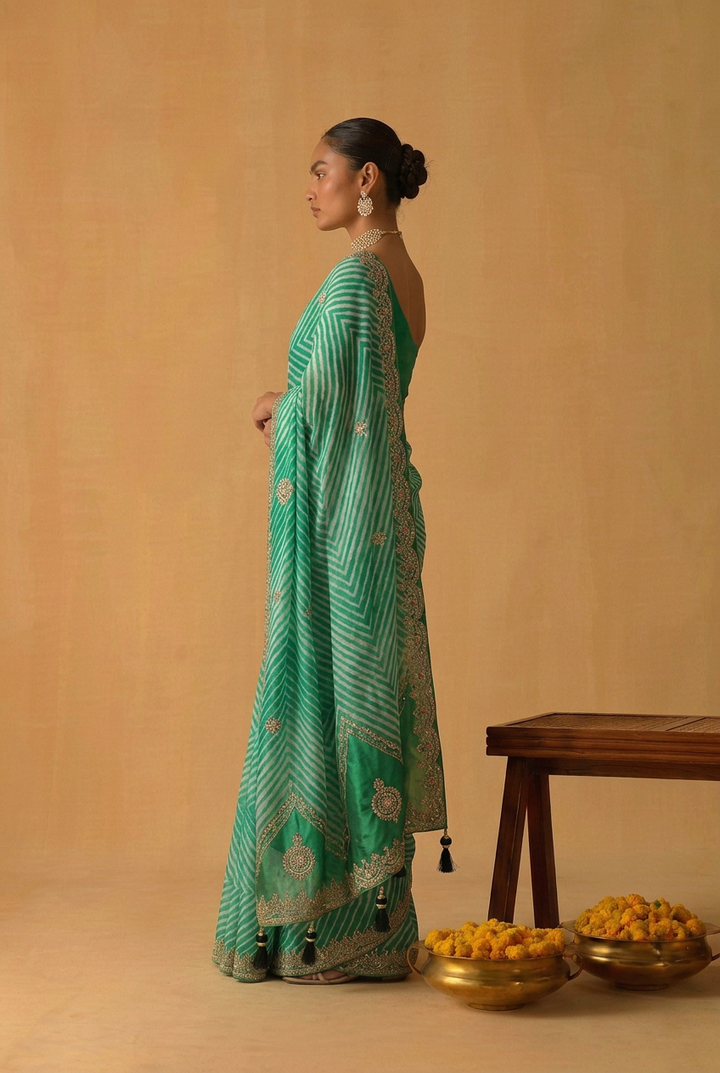 Leheriya Tussar silk Saree with Gota Patti work