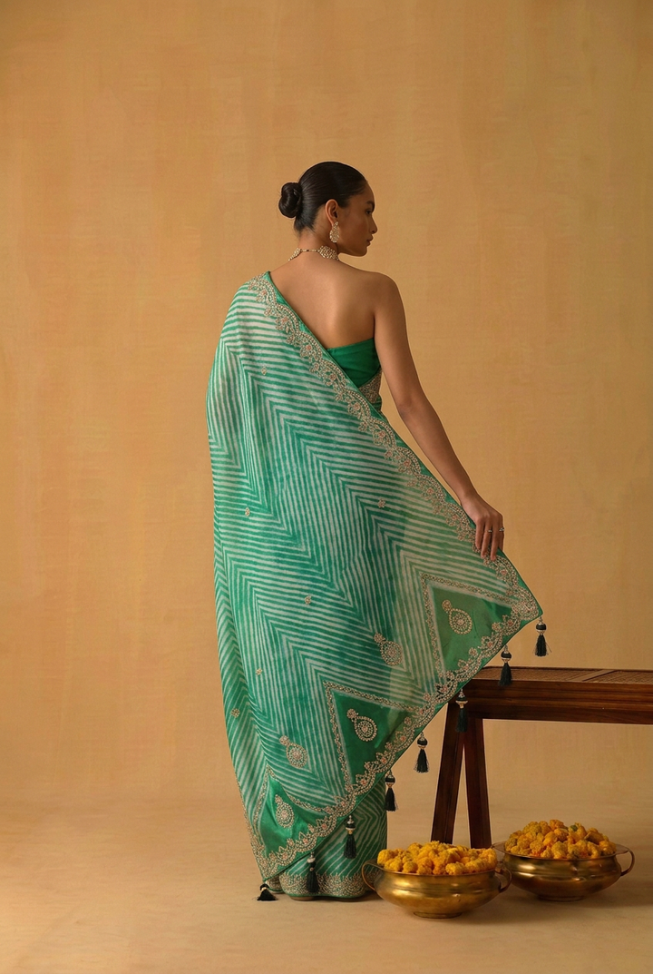 Leheriya Tussar silk Saree with Gota Patti work