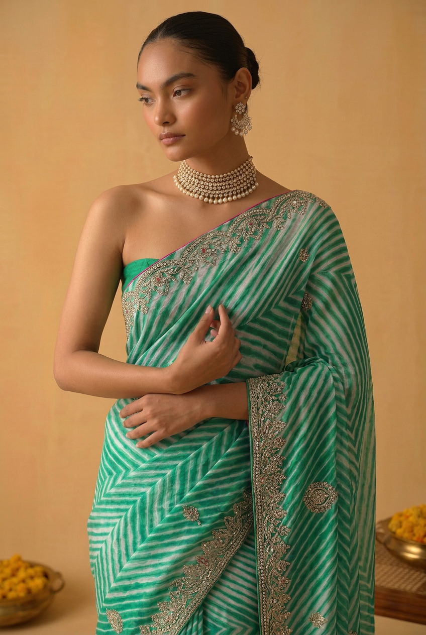 Leheriya Tussar silk Saree with Gota Patti work