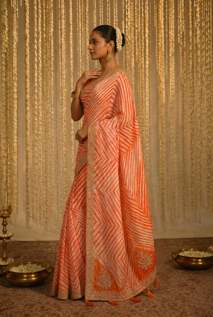 Leheriya Tussar silk Saree with Gota Patti work
