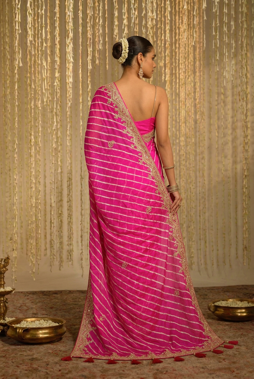 Leheriya Tussar silk Saree with Gota Patti work