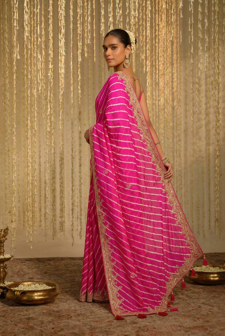 Leheriya Tussar silk Saree with Gota Patti work
