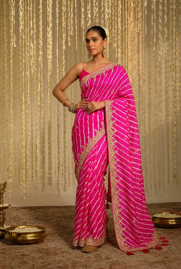 Leheriya Tussar silk Saree with Gota Patti work