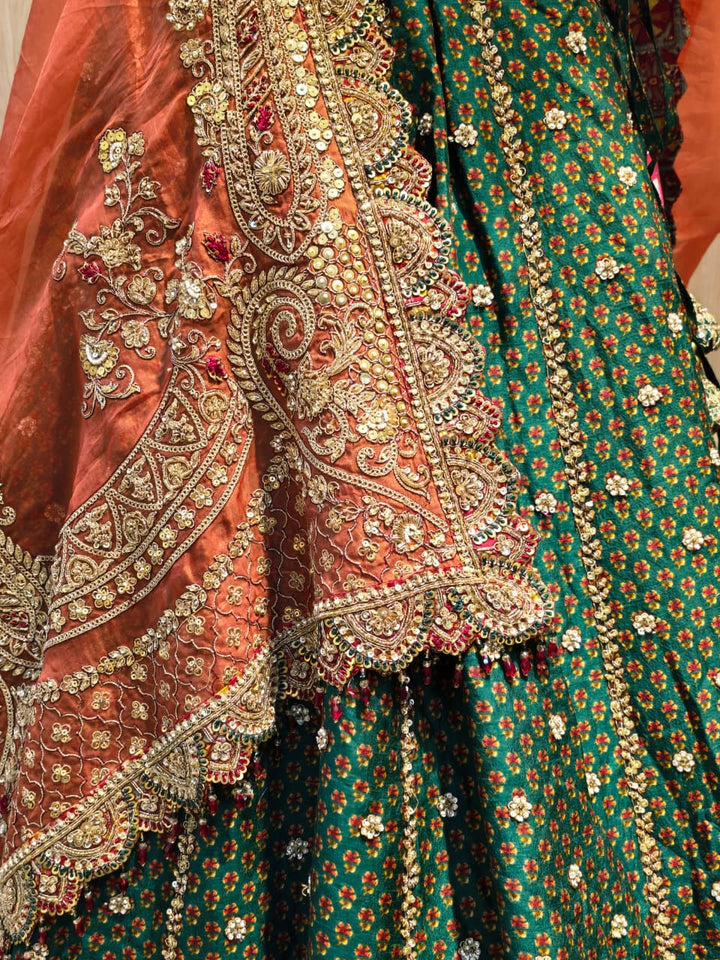 Silk Lehenga with Aari, Cutdana, Dori, Gota Patti, Sequins, Stone, Thread, Zardozi, Zari work.