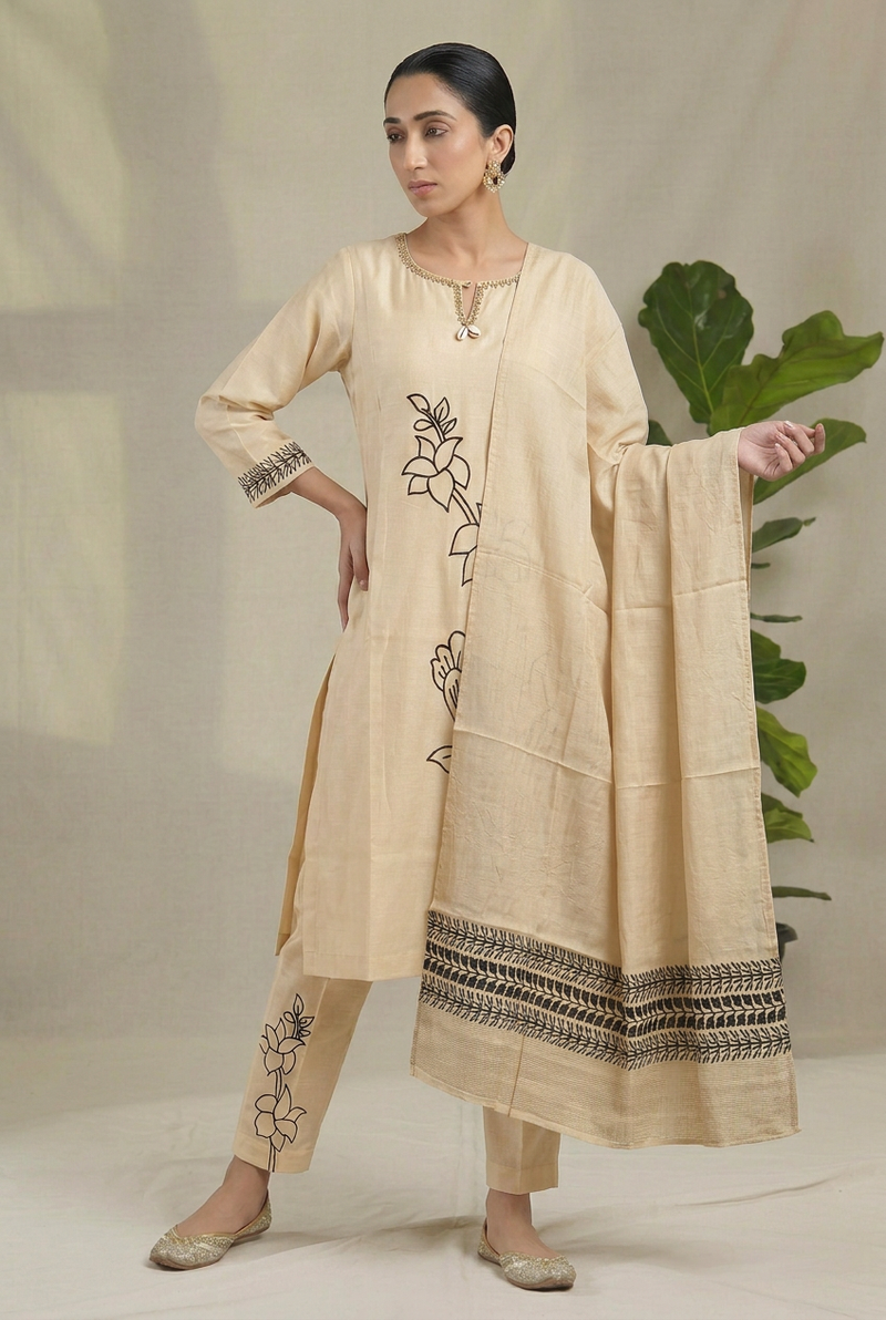 Printed Silk Kurta with Cutdana work.