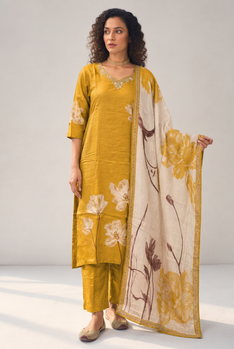 Silk Kurta with Cutdana, Pearl, Thread work.