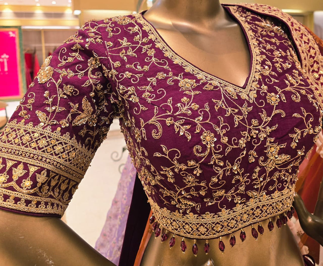 Silk Lehenga with Aari, Sequins, Thread, Zardozi, Zari work.