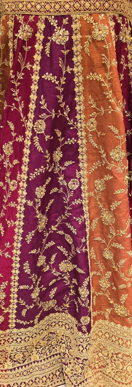 Silk Lehenga with Aari, Sequins, Thread, Zardozi, Zari work.