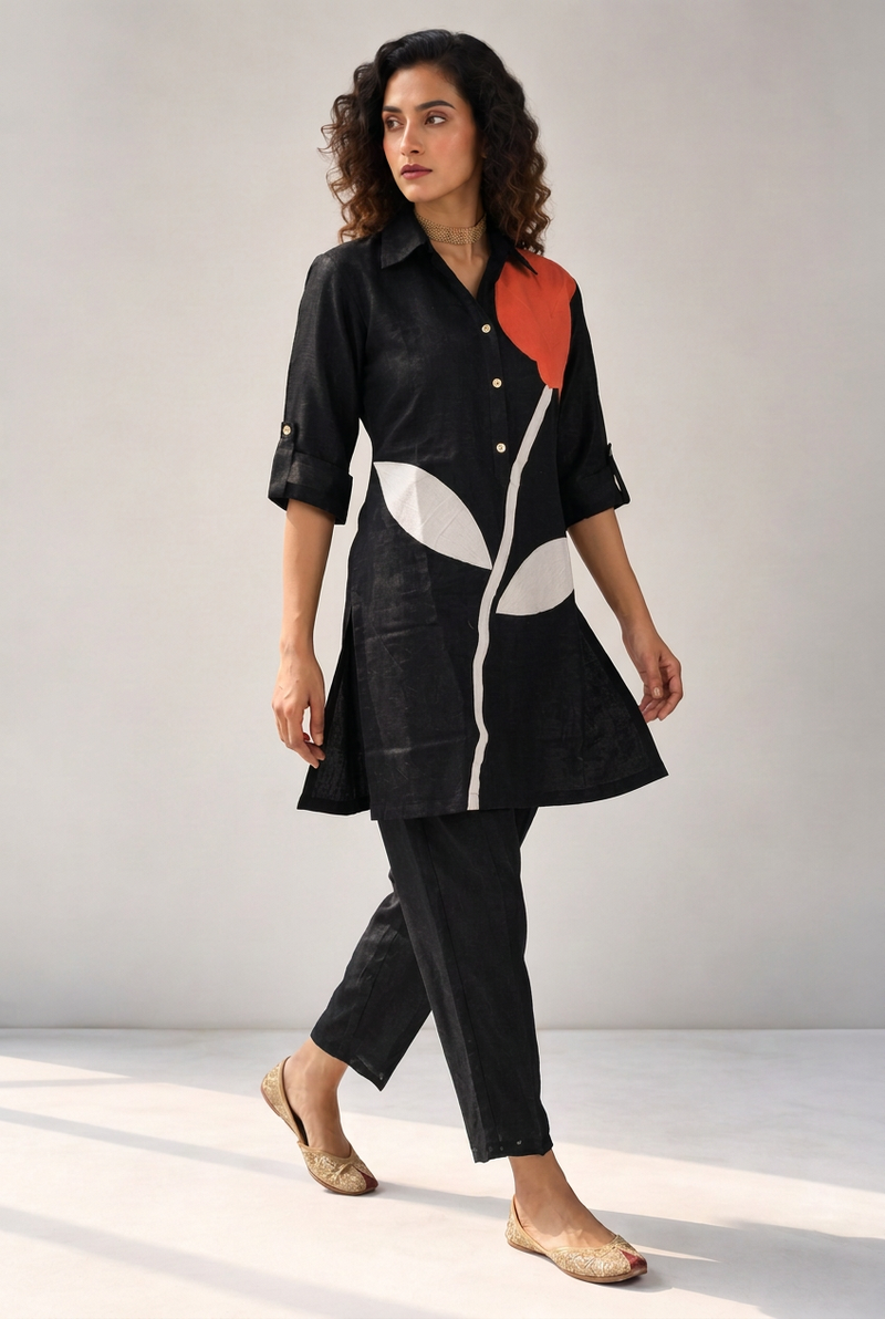 Linen Kurta with Patch Work