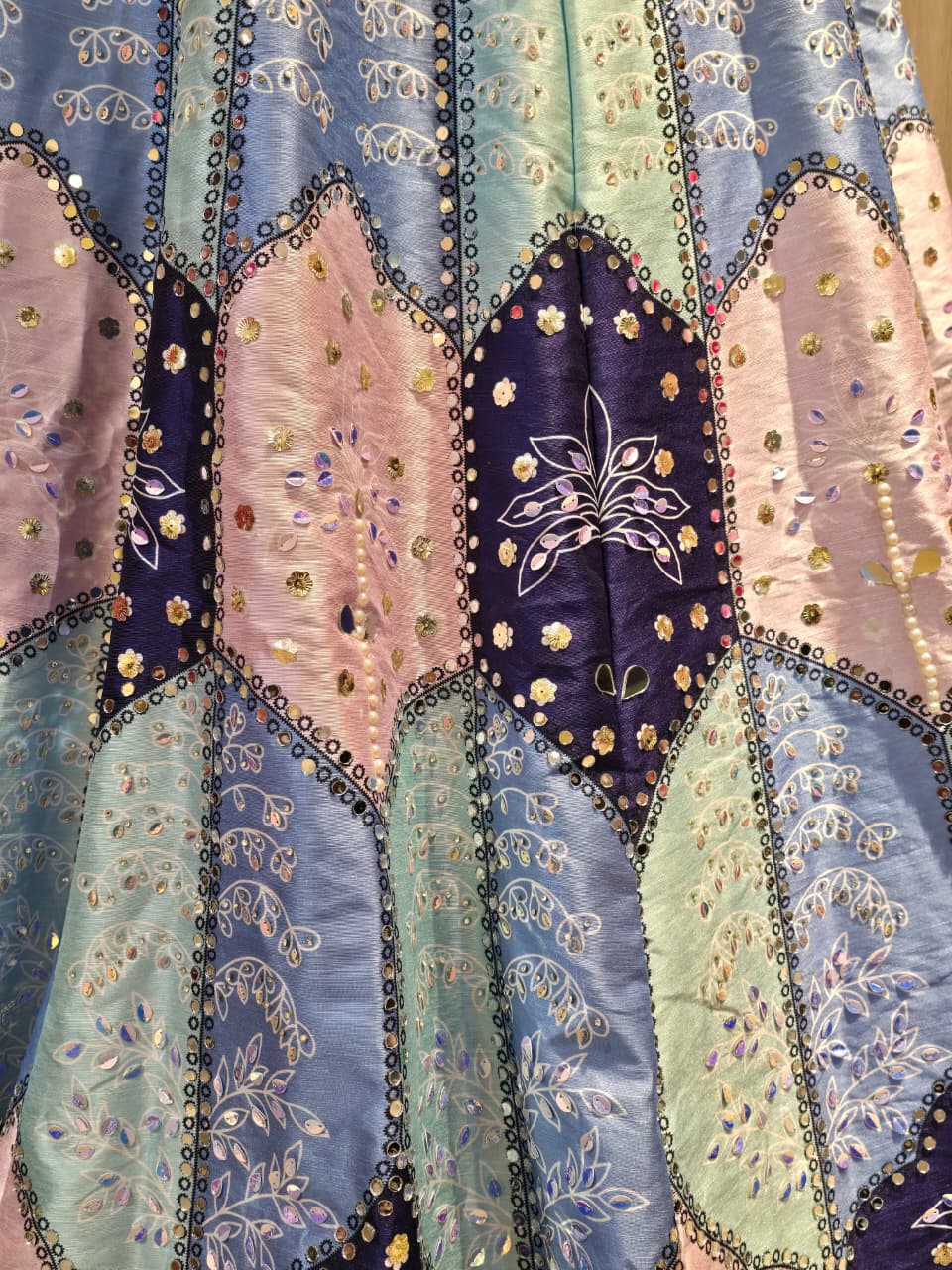 Silk Lehenga with Mirror, Pearl, Sequins work.