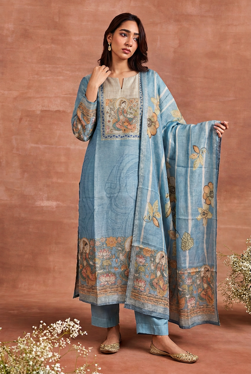 Digital Print Shimmer Tissue Kurta with Aari,  Sequins, Thread work.