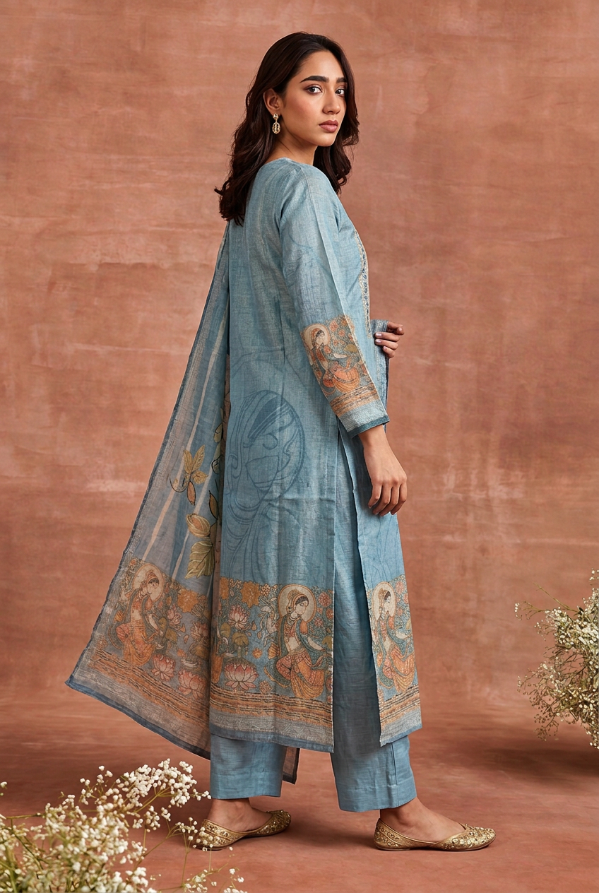Digital Print Shimmer Tissue Kurta with Aari,  Sequins, Thread work.