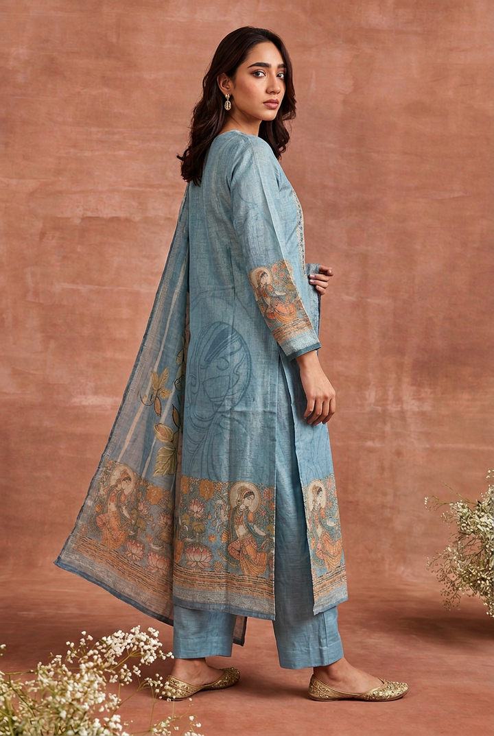Digital Print Shimmer Tissue Kurta with Aari,  Sequins, Thread work.