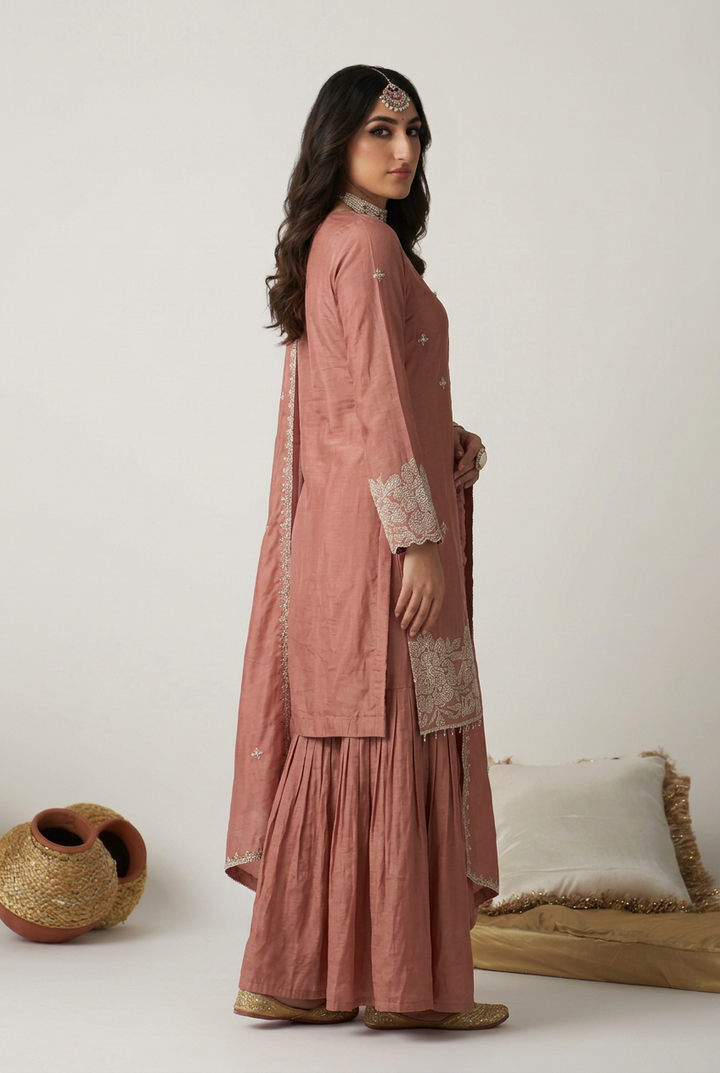 Chinon Suit with Aari, Cutdana work.