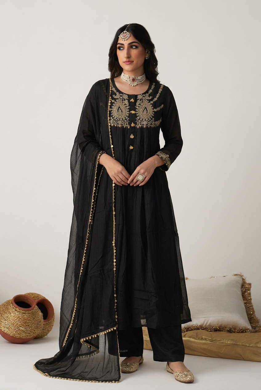 Mul cotton Suit with Aari, Tassels work.
