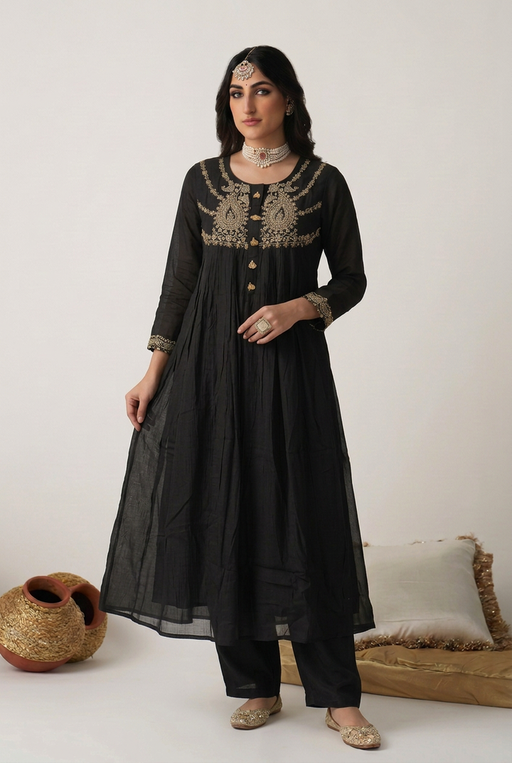 Mul cotton Suit with Aari, Tassels work.