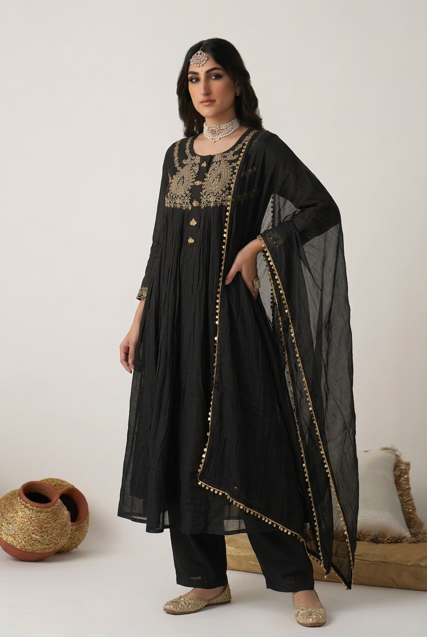 Mul cotton Suit with Aari, Tassels work.