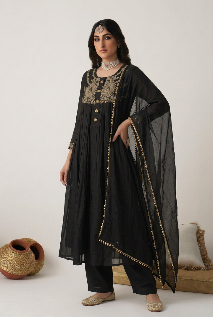 Mul cotton Suit with Aari, Tassels work.