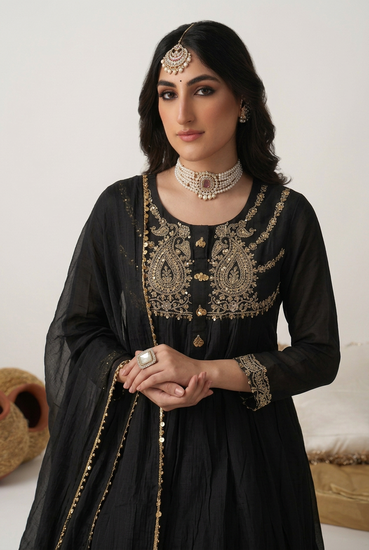 Mul cotton Suit with Aari, Tassels work.