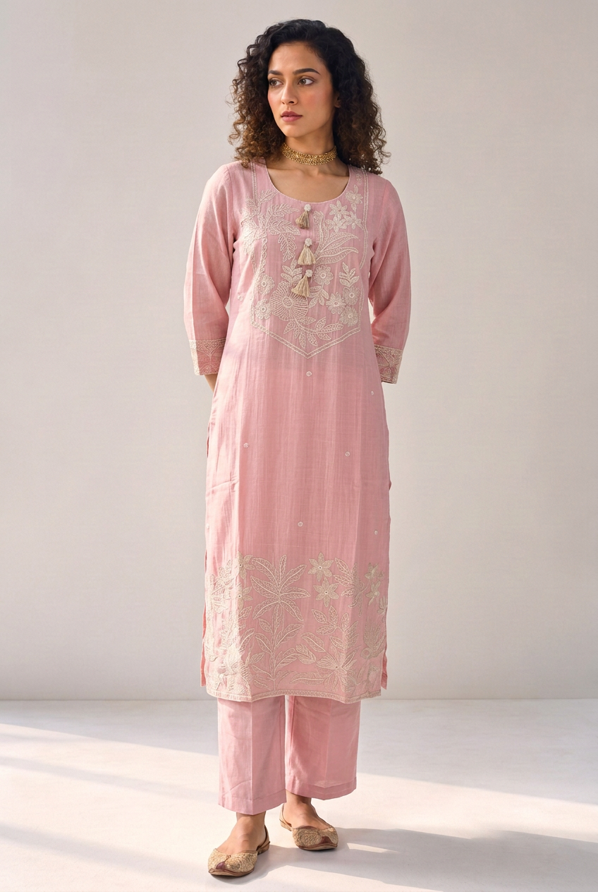 Mul cotton Kurta with Thread work.