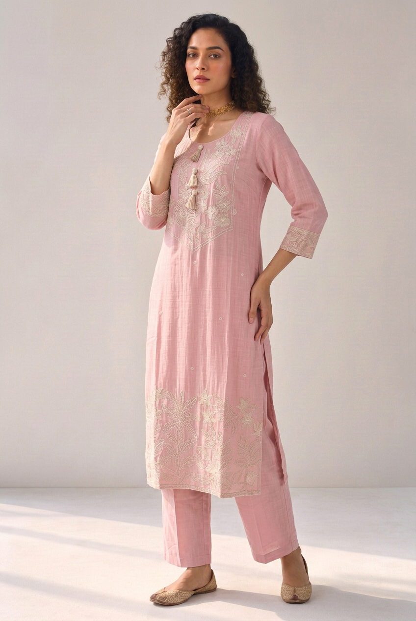 Mul cotton Kurta with Thread work.
