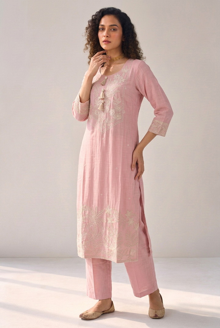 Mul cotton Kurta with Thread work.