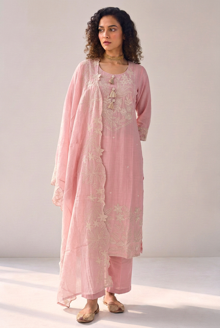 Mul cotton Kurta with Thread work.