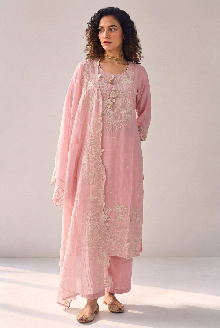 Mul cotton Kurta with Thread work.