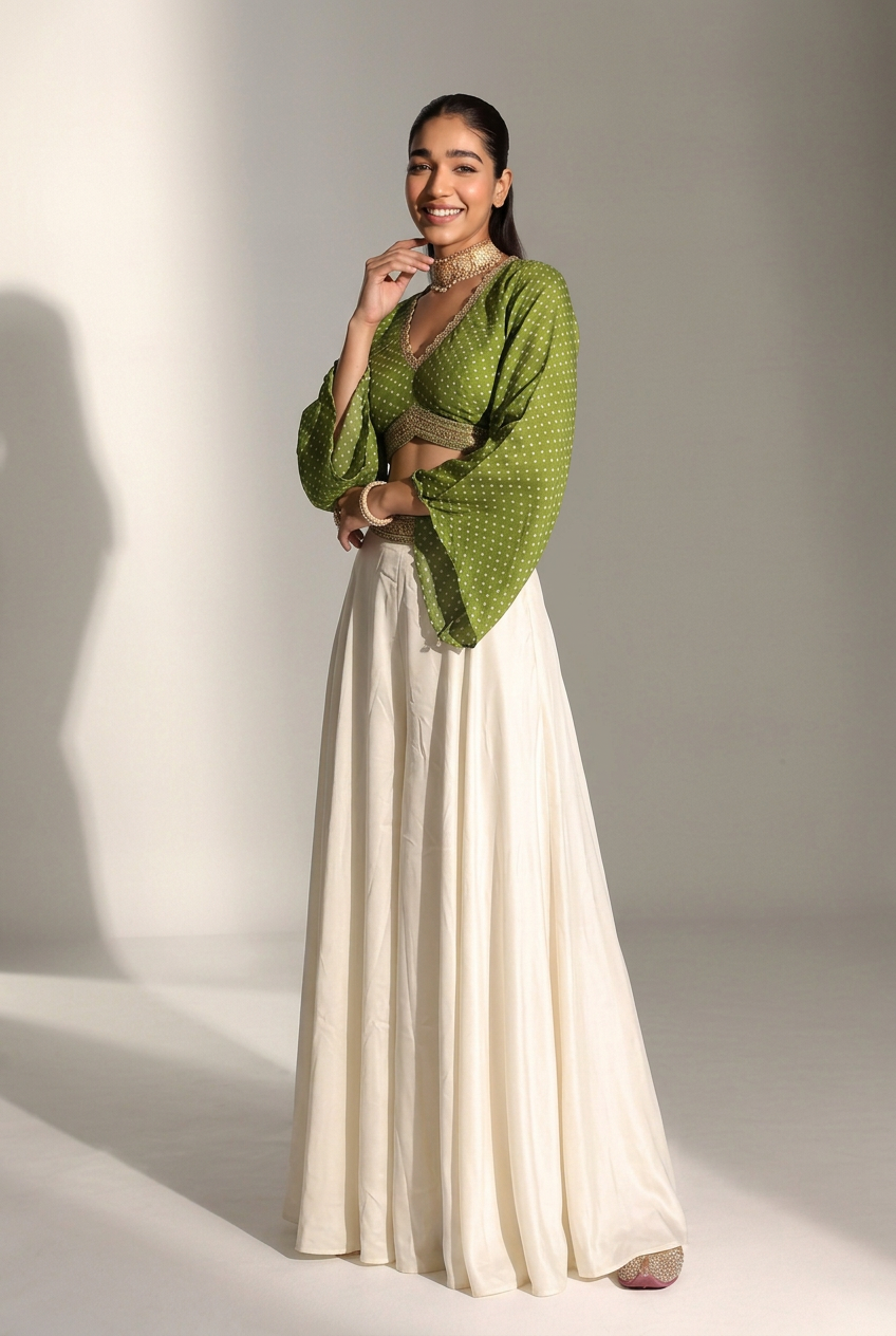 Silk Indowestern with Aari, Cutdana, Sequins work.