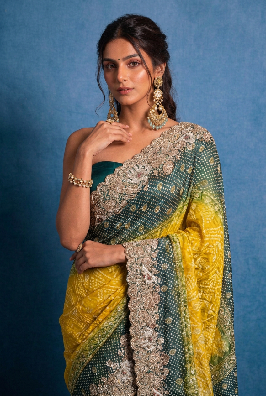 Powerloom Bandhej Georgette Saree