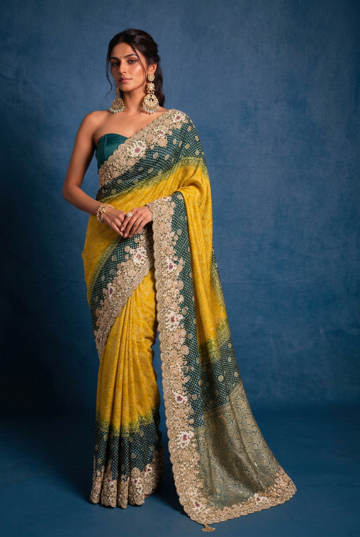 Powerloom Bandhej Georgette Saree
