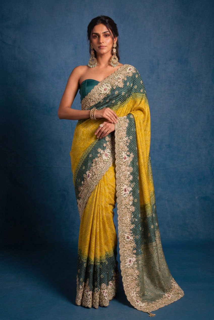 Powerloom Bandhej Georgette Saree