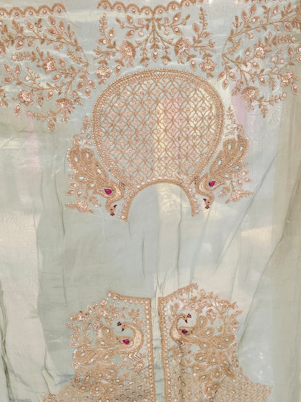 Tissue organza Saree with Aari, Sequins, Stone work.