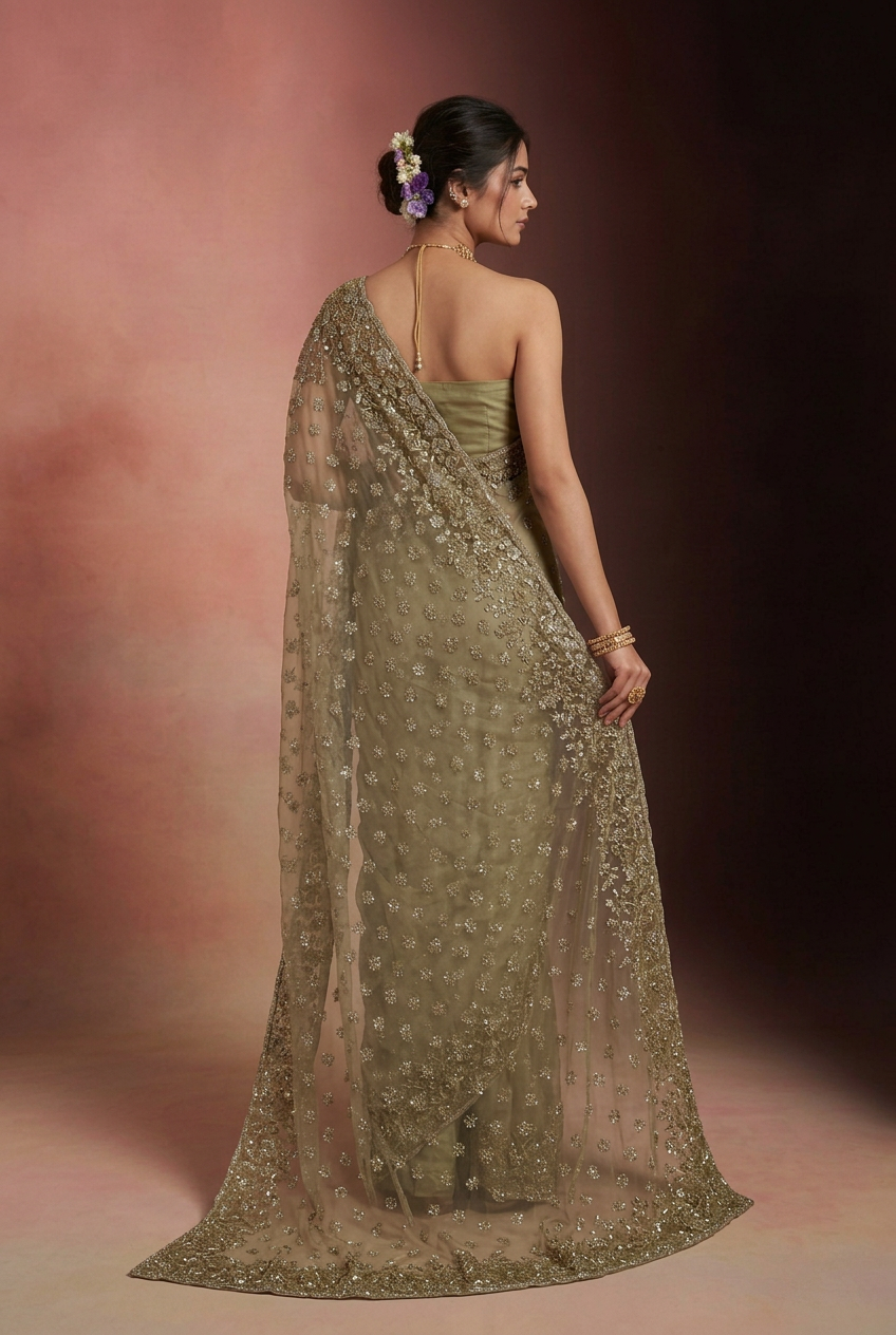 Organza Saree with Swarovski work.