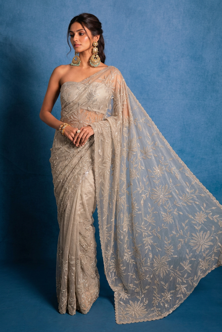 Organza Saree with Swarovski work.