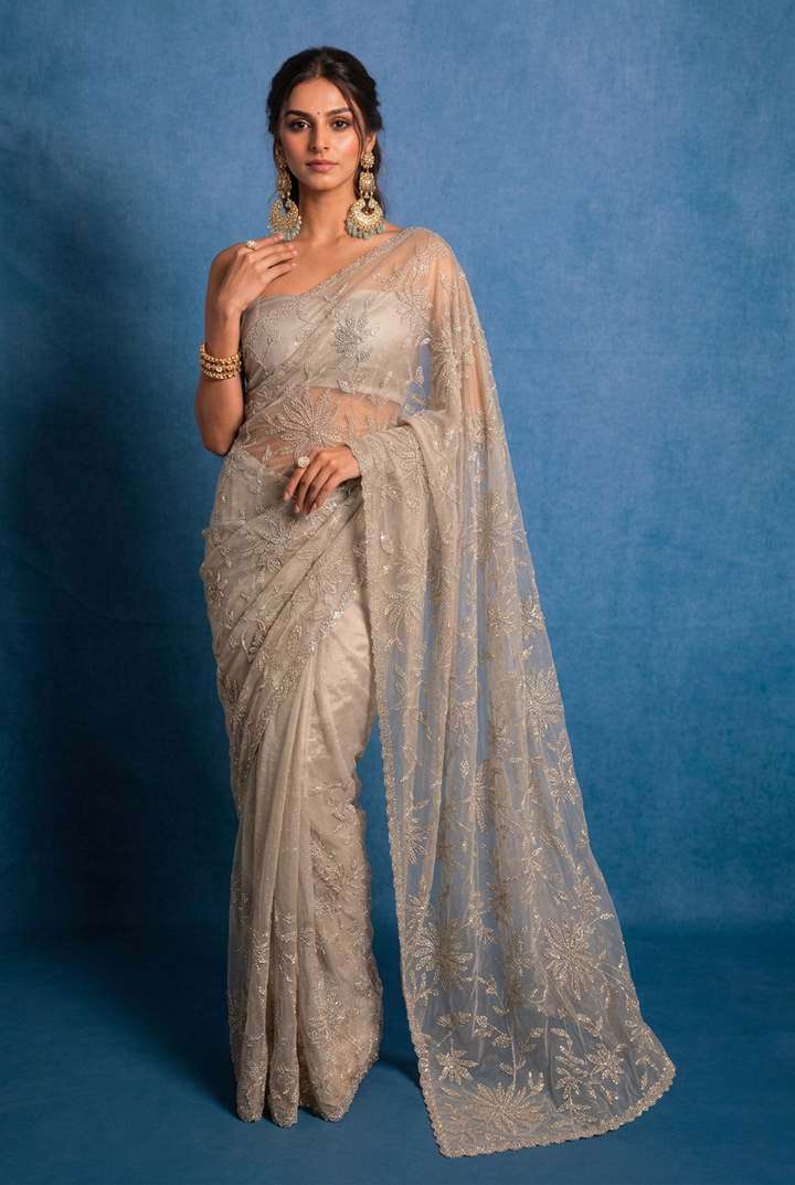 Organza Saree with Swarovski work.
