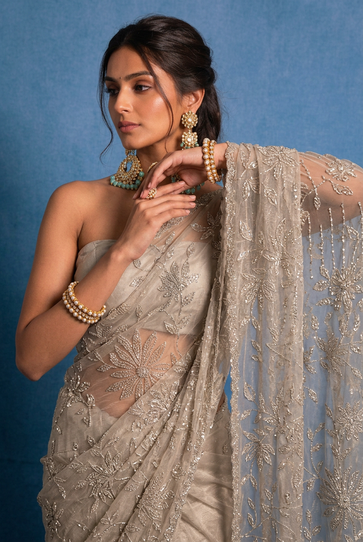 Organza Saree with Swarovski work.
